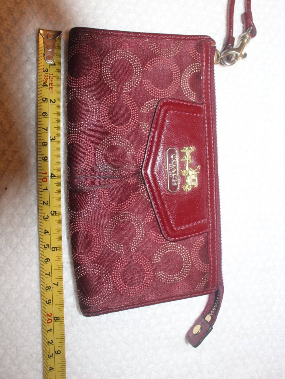 Coach Burgundy Signature C Zip-Top Wristlet